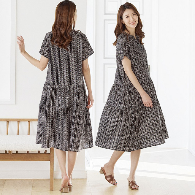 물론 인견 와이드 롱 캉캉 반팔 원피스