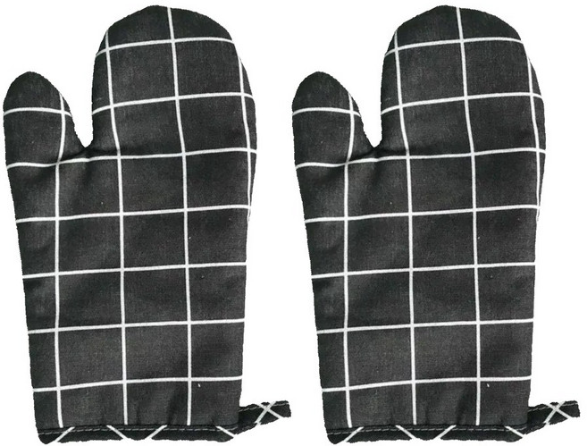 허니잼 린넨 주방장갑 오븐장갑 2P세트 방열장갑, 2개, 체크블랙
