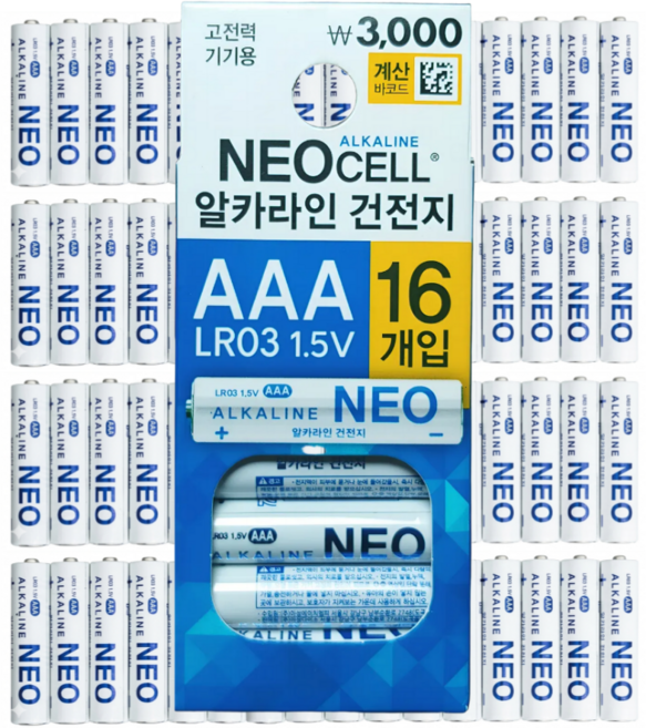 네오셀 알카라인 건전지 AAA LR03, 4개, 16개입