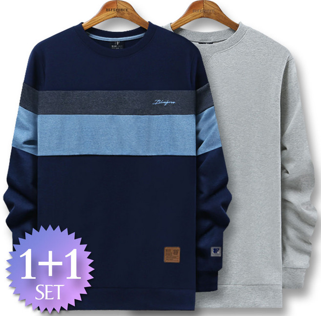 블루포스 티버온 맨투맨 + 심플 맨투맨 [2장 묶음] 남자 긴팔 티셔츠 남성 운동복 단체티 가을 커플티