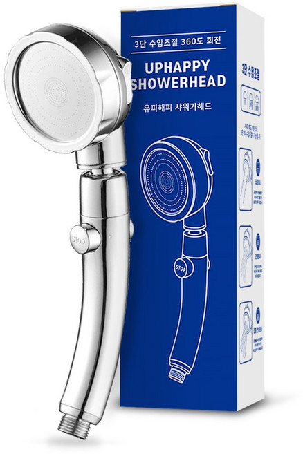 유피해피 U.P 수압상승 3단 분사 절수 샤워기 헤드, 실버 샤워헤드, 1개