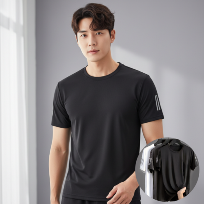 린델 1+1+1 땀안나는 아이스 쿨링 기능성 빅사이즈 반팔티 흡한속건 무지 작업복 운동복