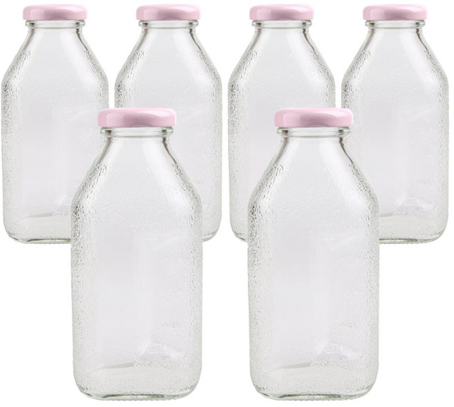 가인글로벌 사각델몬트300 유리병, 38러그캡 (핑크), 6개, 300ml