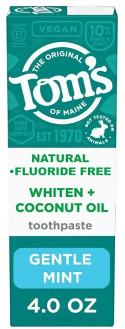 톰스 오브 메인 화이트닝 플러스 코코넛 오일 불소 무첨가 치약 오일과 식물성 가 함유된 자연 미백 민감도 유발하지 않 순 민트 113g, 톰스 오브 메인 화이트닝 플러스 코코넛 오일 불소 무첨, 1 - 쿠팡