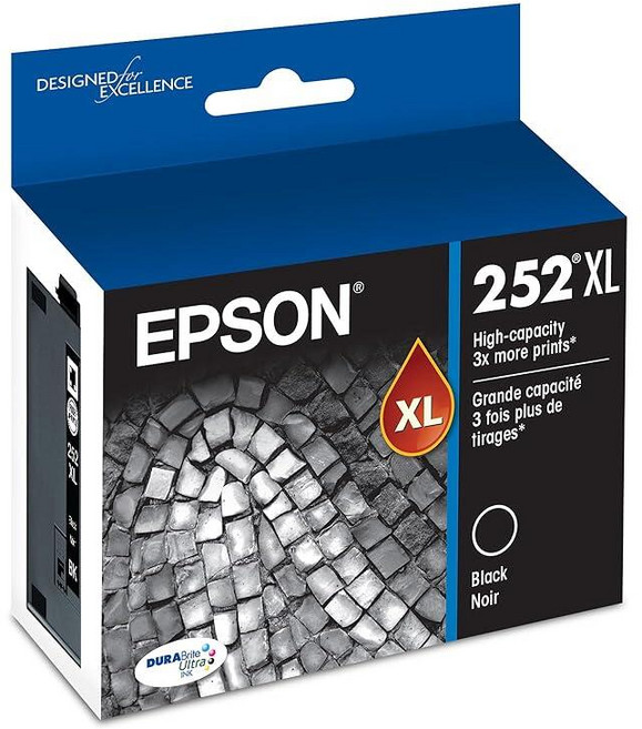 EPSON 252 DURABrite 울트라 잉크 대용량 블랙 & 표준 컬러 카트리지 콤보 팩 (T252XL-BCS) WorkForce WF-3620 3640 7110 76