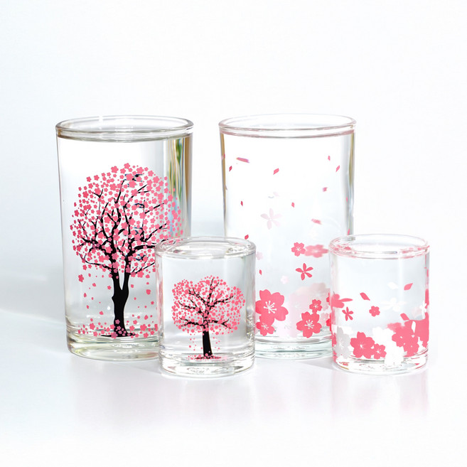 꽃피는 벚꽃 봄꽃 소주잔 맥주잔 4p 세트 집들이선물 변색 변온 소맥 인생술잔, 4개, 1세트