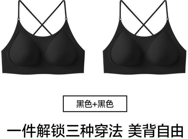 隱形美背無痕內搭抹胸 裸感夏季性感, 1個, 黑色+黑色【美背掛脖】S碼 【32/70ABC】