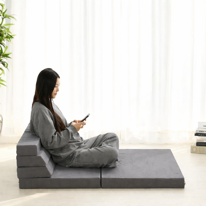 비케이 5단 접이식 매트리스 차박 캠핑 간이 침대 바닥용 접이식 매트, 차콜