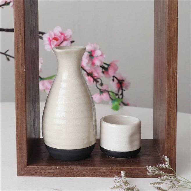 일본 도쿠리 사케병 사케잔 세트 도자기 술병 술잔 2P 독구리 SET, 09)미색/VIP-161(도쿠리+술잔2p)