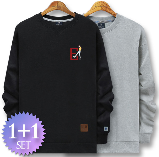 블루포스 엘튼 맨투맨 + 엘리논 맨투맨 [2장 묶음] 남자 긴팔 티셔츠 남성 빅사이즈 운동복 가을 단체티 커플티 츄리닝
