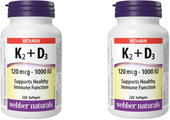 Webber Naturals 웨버네츄럴 비타민 K2 + D3 120mcg/1000 IU 220소프트젤, 2개, 220회분