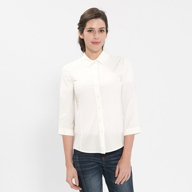 유니스토어 7부단색셔츠블라우스 크림화이트 폴리스판 레스토랑 직원 유니폼