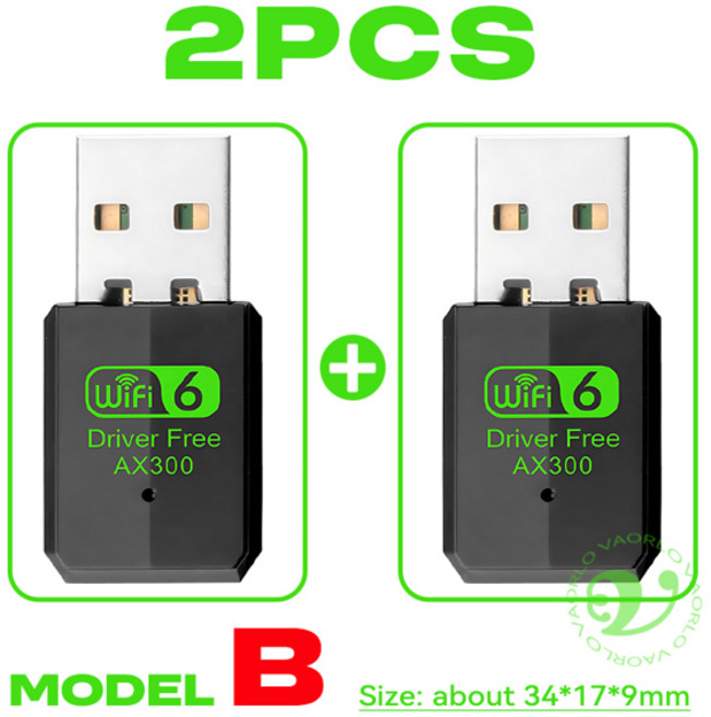 WIFI 6 802.11AX USB 무선 어댑터 AX300 네트워크 카드 2.4G Wi-Fi 미니 동글 리시버 PC노트북용 Win71011 드라이브 프리, [03] Model B 2PCS