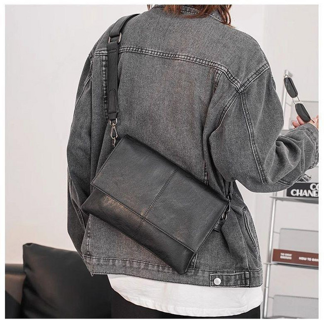 男士郵差包 韓版信封包 復古皮質單肩包, 【升級加厚】黑色【專櫃品質】