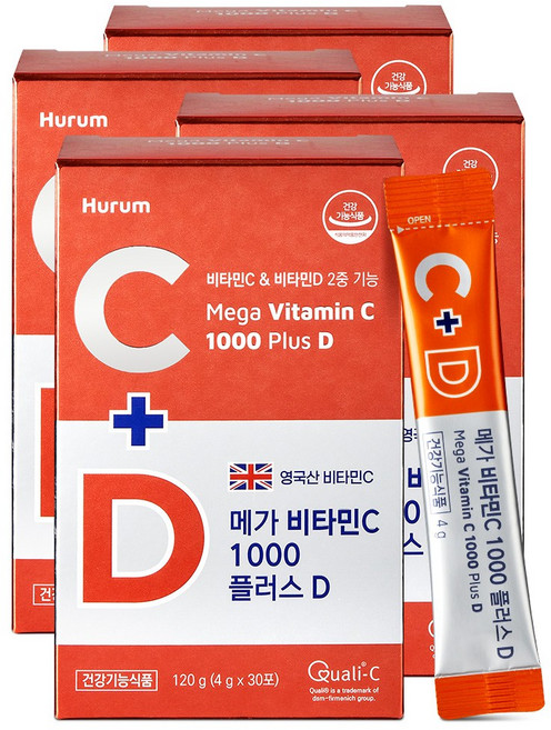 메가 고함량 비타민c 1000 플러스 비타민D3, 4박스, 30회분