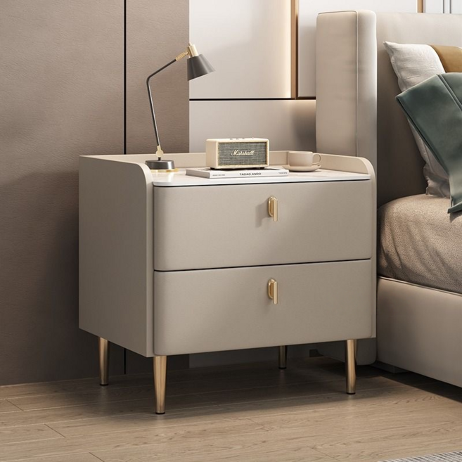 침대협탁 세라믹 협탁 가죽 서랍 2단 수납장 완제품 CTG11, 그레이, 1개