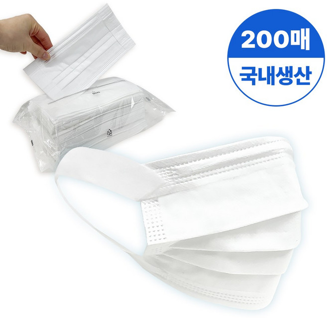 헤이까야 귀편한 데일리 일체형 일회용 마스크 대형, 화이트, 4개, 50매입