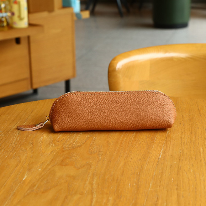 딜하우스 리얼 소가죽 스웨이드 펜케이스 필통, 1개, 브라운