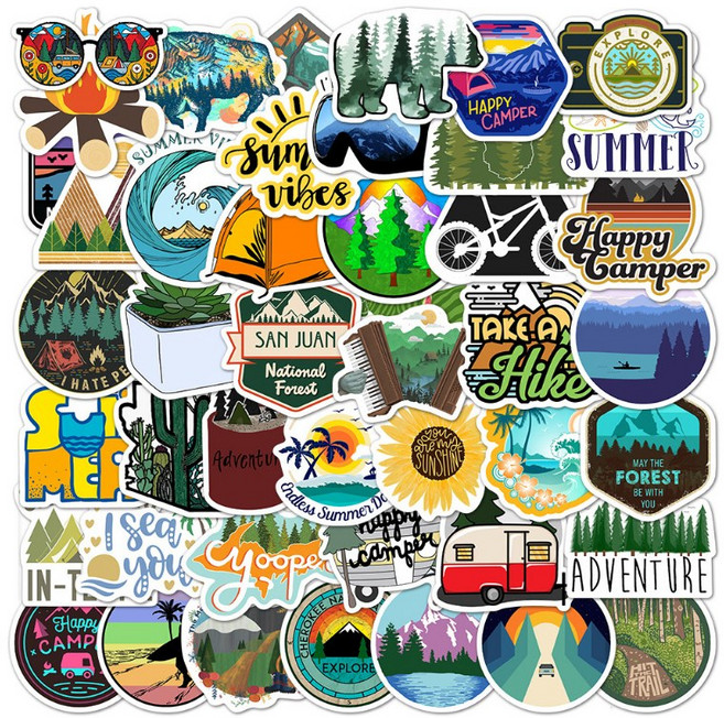 올리브파티 감성 캐리어 노트북 여행 방수 스티커 세트, 1세트, 캠핑B