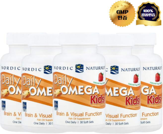 3+2 노르딕 내추럴스 어린이 오메가3 천연 과일 맛 딸기맛 소프트젤 30정, 5개