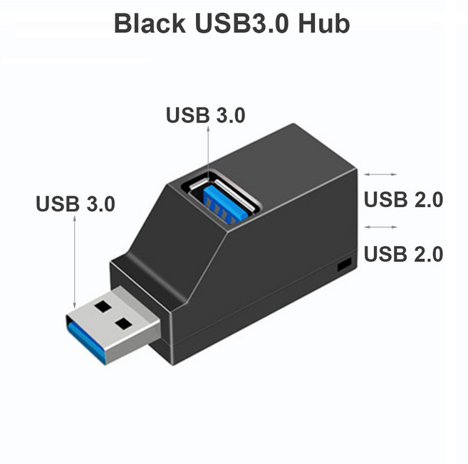 고속 데이터 전송 USB 3.0 허브 어댑터 익스텐더 노트북 PC 액세서리용 USB 스플리터 도킹 스테이션 3 포트, 1) 검정색 USB 3.0 * 01 검정색 USB 3.