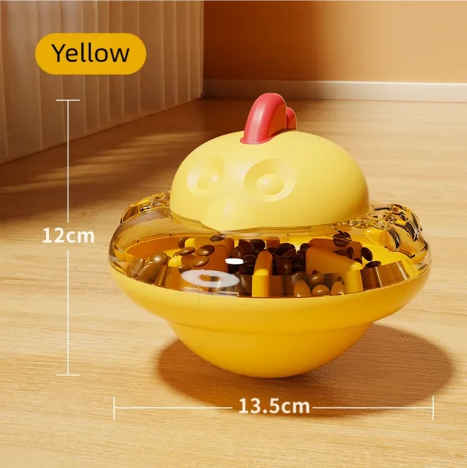 닭 모양 다기능 애완동물 슬로우 급여기 텀블러 강아지 고양이 씹기용 지루함 방지 인터랙티브 IQ 훈련 액세서리, YELLOW