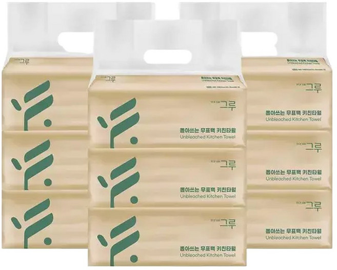 그루브삼정펄프 그루 뽑아쓰는 무표백 키친타올 100매 3입x3개 (9팩), 9박스