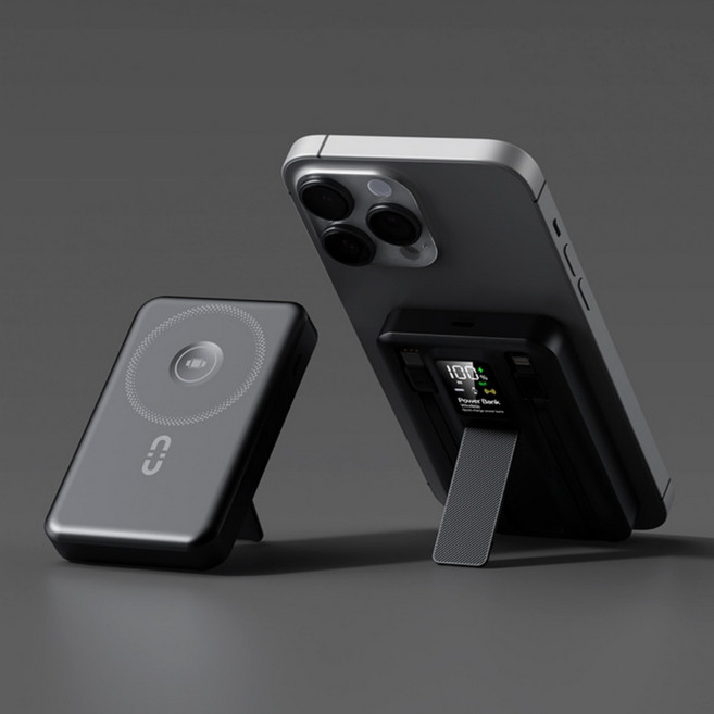 ANYOU 고속충전 대용량 보조배터리 유무선 충전 일체형 보조밧데리 20000mAh 거치대 휴대용, 블랙