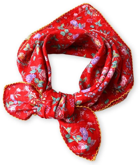 메리앤유 비비드 믹스꽃 엠보 코튼 정사각 쁘띠 손수건 겸 스카프 국산