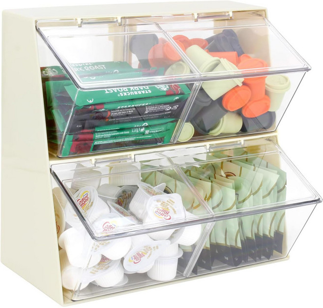 깔끔정리 티백정리함 캡슐보관함 다용도 4구 덮개형 4칸 탕비실 커피정리함, 1개, 크림화이트