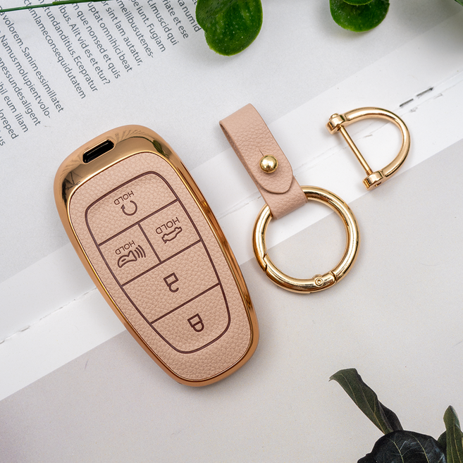 바이어블 현대 소나타 DN8 더 뉴 그랜저 넥쏘 호환 TPU 스마트키 가죽 TPU 케이스 키링 키홀더, 5버튼 TL27, 아이보리