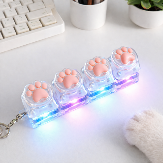 모니크데이 고양이 키캡키링 키보드키링 딸깍이 4구, 1개, 투명