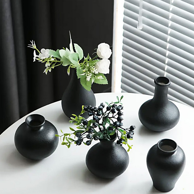 올쉴드 심플 도자기 꽃병 5종 세트, 블랙