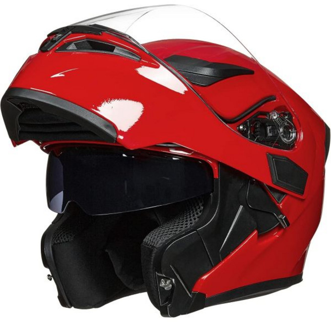 ILM 모터사이클 듀얼 바이저 플립업 모듈형 풀페이스 헬멧 DOT 6 컬러 모델 902, Bright Red, X-Large, 1개