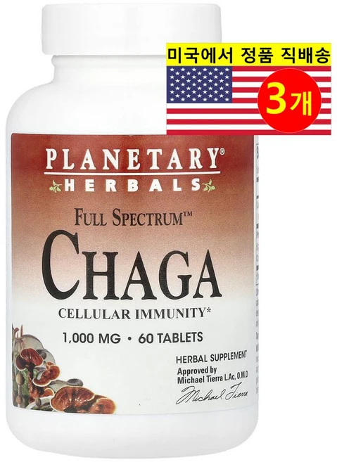 Planetary Herbals 플래너테리 허벌즈 풀 스펙트럼 차가 버섯 1000mg Full Spectrum Chaga, 3개, 60정 - 쿠팡