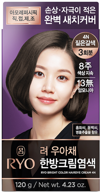 려 우아채 일반염색약(새치), 4N 짙은갈색, 6개