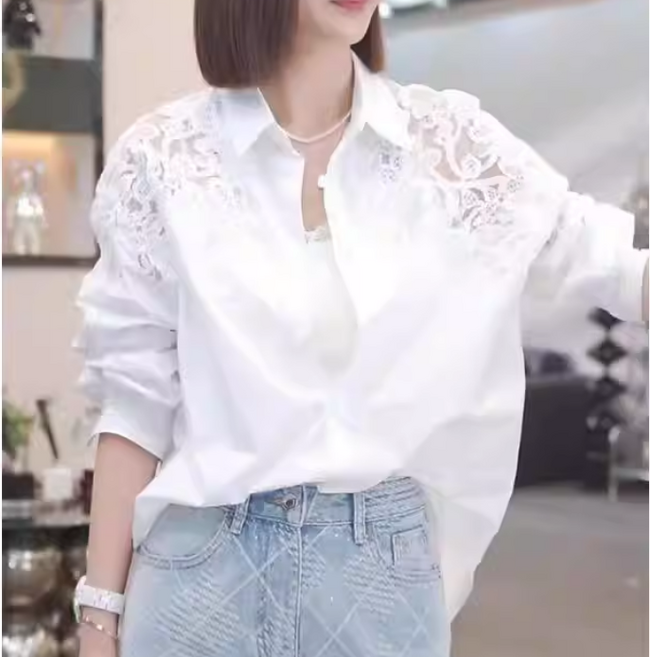 쌍천 프렌치 펀칭 레이스 블라우스 셔츠 상의 A26030218