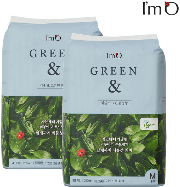 [비건라이프] 아임오 그린앤 생리대 날개형, 중형, 28개입, 2개