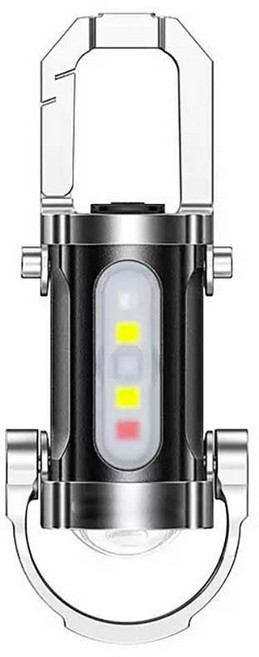 便攜式鑰匙扣燈 高亮度LED USB充電 多功能戶外照明露營燈, 1個, 黑色