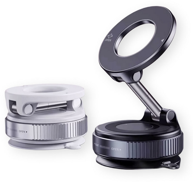 [재고정리] 흡착식 맥세이프 스마트폰 거치대 - 이동식 강력 고정 핸드폰 차량용 1인 촬영 부착용 설거지 식탁 침실 자석 동봉 블랙 앤 화이트