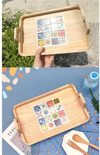 색유리 모자이크 타일 트레이 원목 손잡이 쟁반 만들기 교육교구 자기주도 체험 선물 장식, 3번