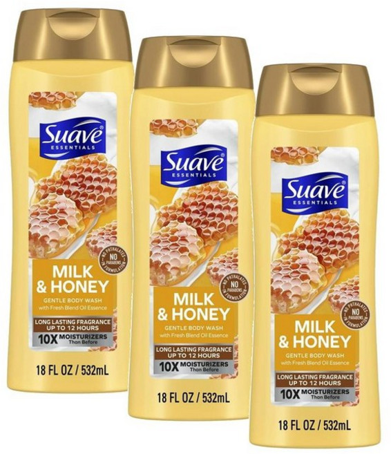 수아브 에센셜 젠틀 바디워시 밀크 & 허니 Suave Essentials Gentle Body Wash Milk & Honey, 3개, 532ml