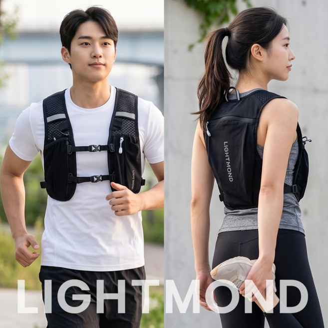 LIGHTMOND 라이트몬드 트레일러닝 러닝조끼, 1개, 블랙