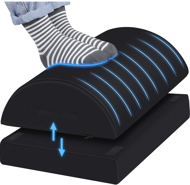 사무실 인체공학 발받침대 | 높이 조절 쿠션 발스툴 | 오래 앉아 피로 완화 사무실/집/차량용, Black