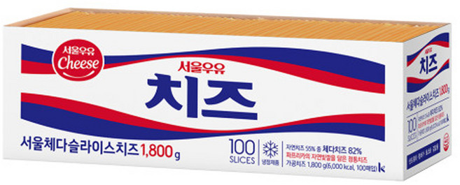 서울우유 체다 슬라이스 치즈 1800g (업소용) (냉장), 1.8kg, 1개
