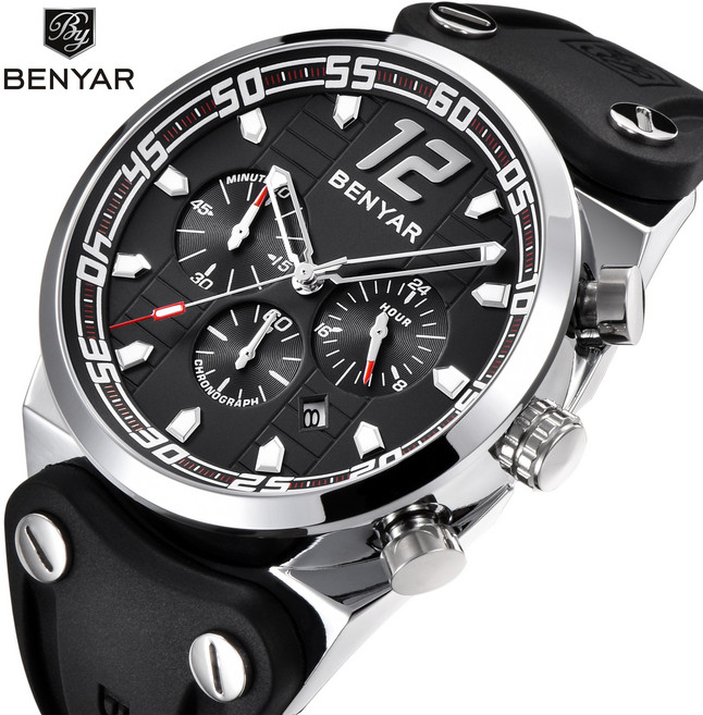 위드에이 BENYAR 5131M 남자 우레탄 손목시계 빅사이즈 남성시계 케쥬얼 비즈니스 정장 쿼츠시계 요일표시 스탑워치