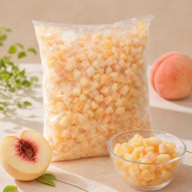 냉동 복숭아다이스 1kg 스무디용 과일토핑 빙수재료 카페용, 3개