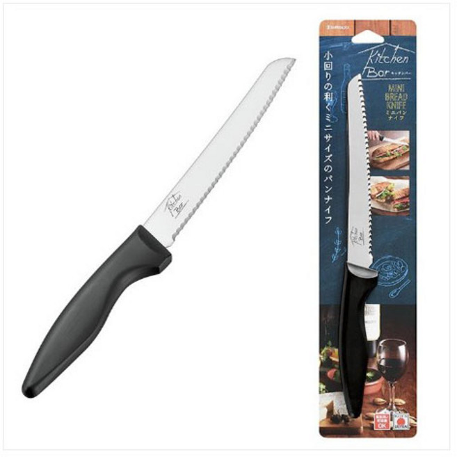 일본 시모무라 키친바 KIB-103 미니 빵 나이프 브레드나이프 샌드위치 햄버거 바게트, 1개, 검정