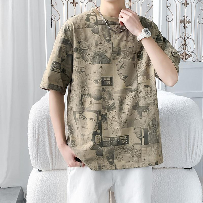 夏季男士寬鬆滿印圖案T恤 L-9XL