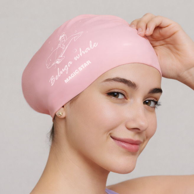 매직스타 롱헤어 전용 수모 벨루가 고래수모 (+1cm 실리콘수모 긴머리 수영모 MSW3FS04), 컴포트, 핑크, 1개